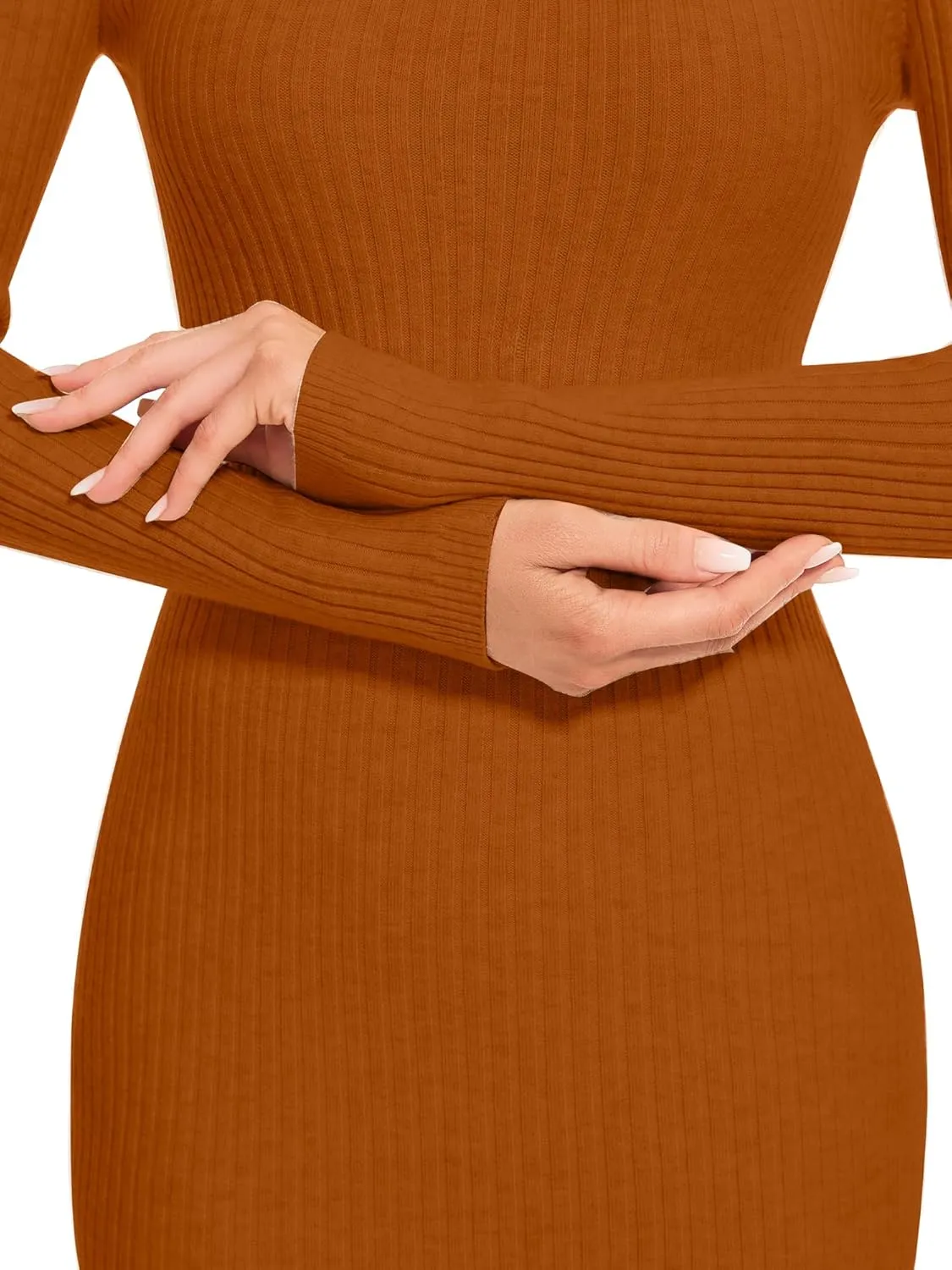 Women's Sweater Dress Long Sleeve Ribbed Stretch Slim Fit Bodycon Dress for Fall Winter