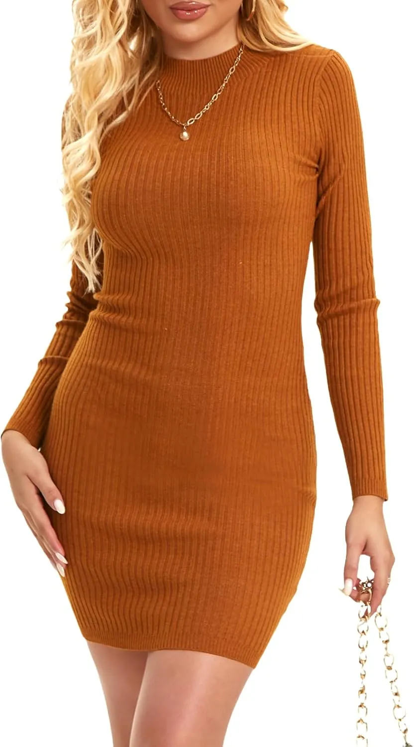 Women's Sweater Dress Long Sleeve Ribbed Stretch Slim Fit Bodycon Dress for Fall Winter