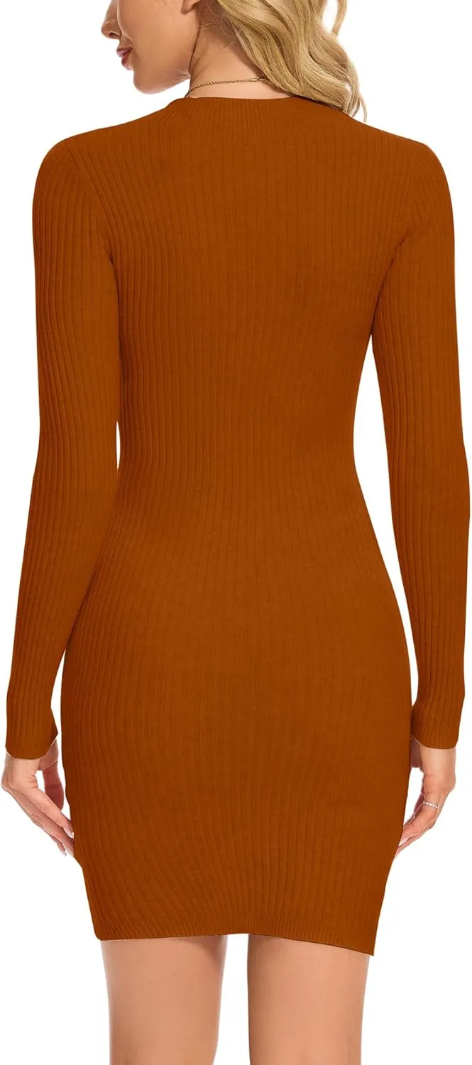Women's Sweater Dress Long Sleeve Ribbed Stretch Slim Fit Bodycon Dress for Fall Winter
