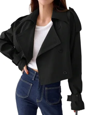 Womens Trench Coat Fall Fashion 2023 Black Casual Raglan Sleeve Cropped Trench Coat Long Sleeve Trench Coats