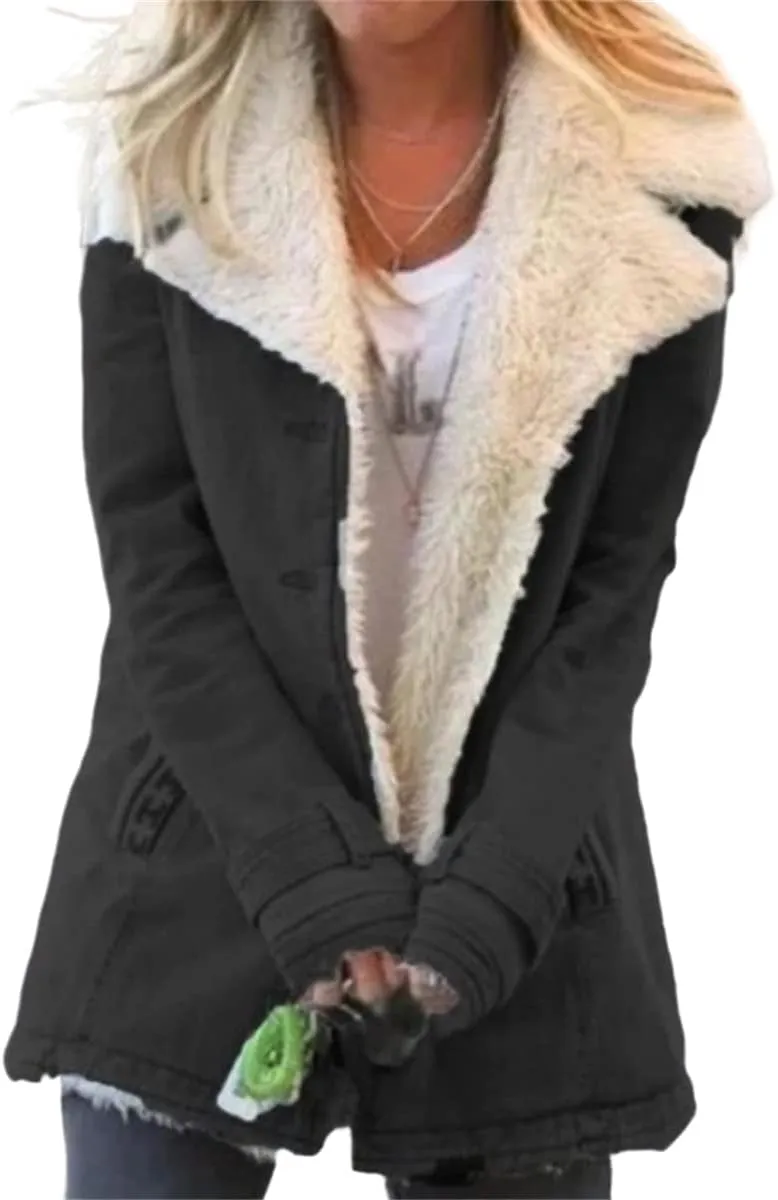 Women's Winter Warm Coats Fuzzy Fleece Sherpa Jackets Button Down Pullover Tops Casual Loose Outwear with Pockets