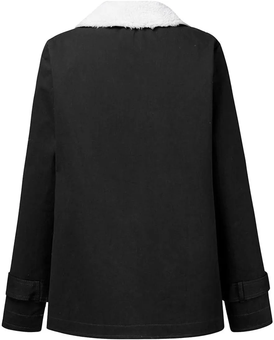 Women's Winter Warm Coats Fuzzy Fleece Sherpa Jackets Button Down Pullover Tops Casual Loose Outwear with Pockets