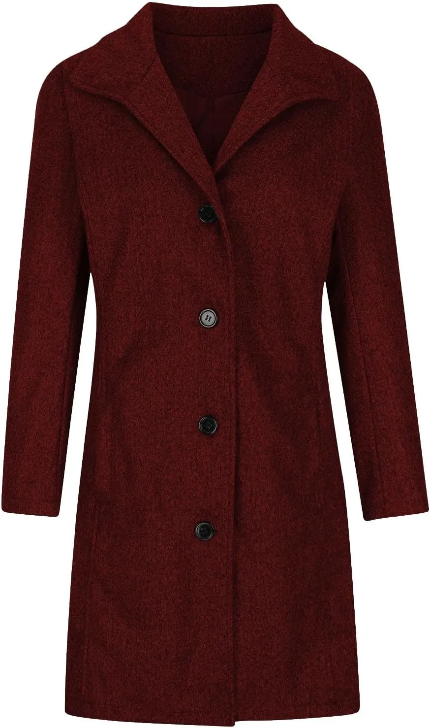 Womens Winter Wool Blend Coat Solid Single Breasted Stand Collar Pea Coat Casual Loose Thicken Warm Trench Coat