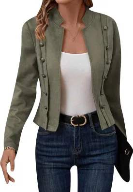 YMING Womens Faux Suede Double Breasted Coats Fall Long Sleeve Jackets Vintage Solid Color Moto Coats