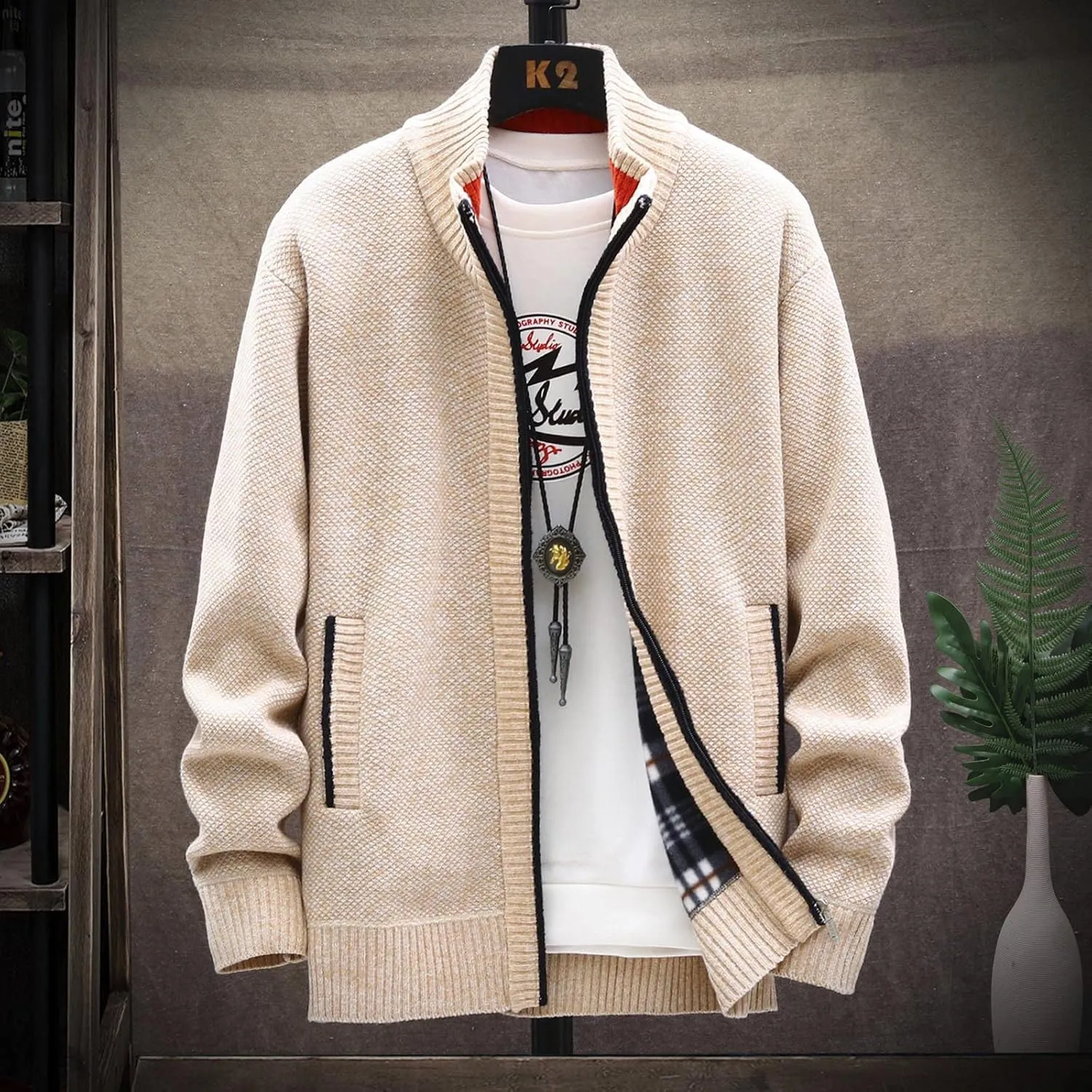 Ymosrh Mens Coats and Jackets Stylish Autumn Winter Men's Fashion Loose Cardigan Warm Lapel Hooded Jacket Sweater